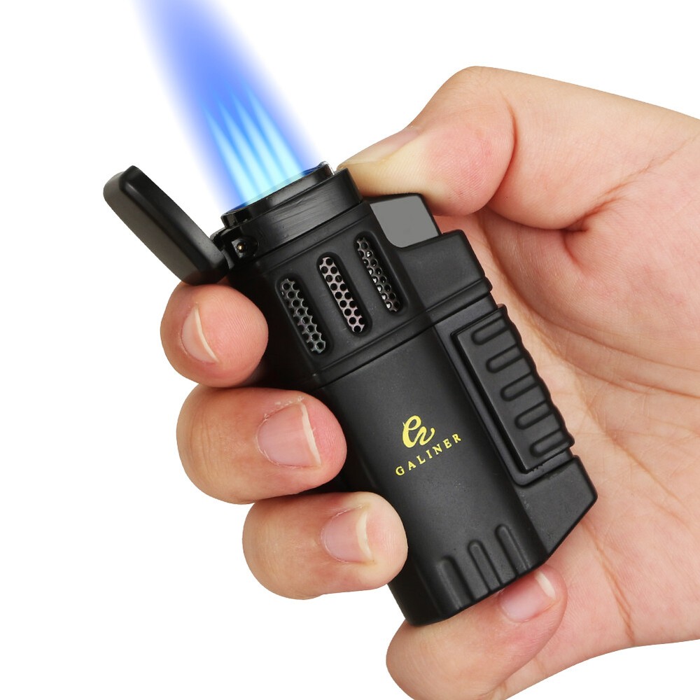 Galiner Pocket Windproof Cigar Lighter Punch Jet 4 Flame Torch Refillable Butane