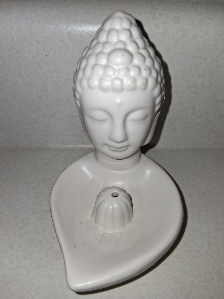 BUDDHA HEAD INCENSE HOLDER CERAMIC WHITE 4"