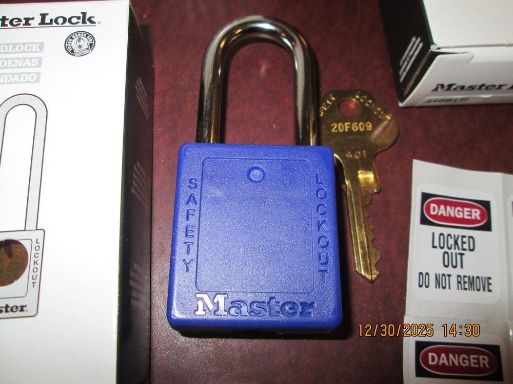 MASTERLOCK Lockout Padlock Keyed Different Thermoplastic, Blue Qty 6 410BLU