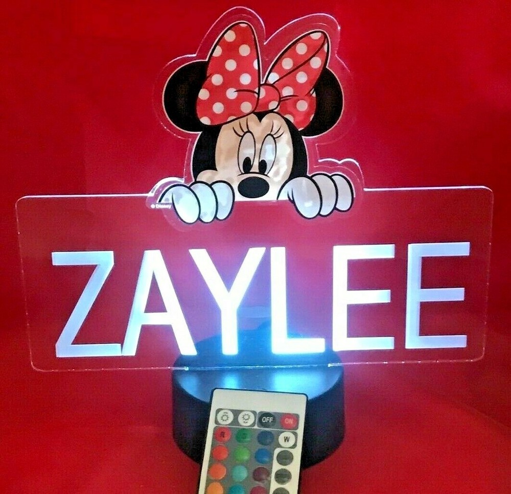 Minnie Mouse Disney Light Up Night Light Table Lamp LED Personalized With Remote