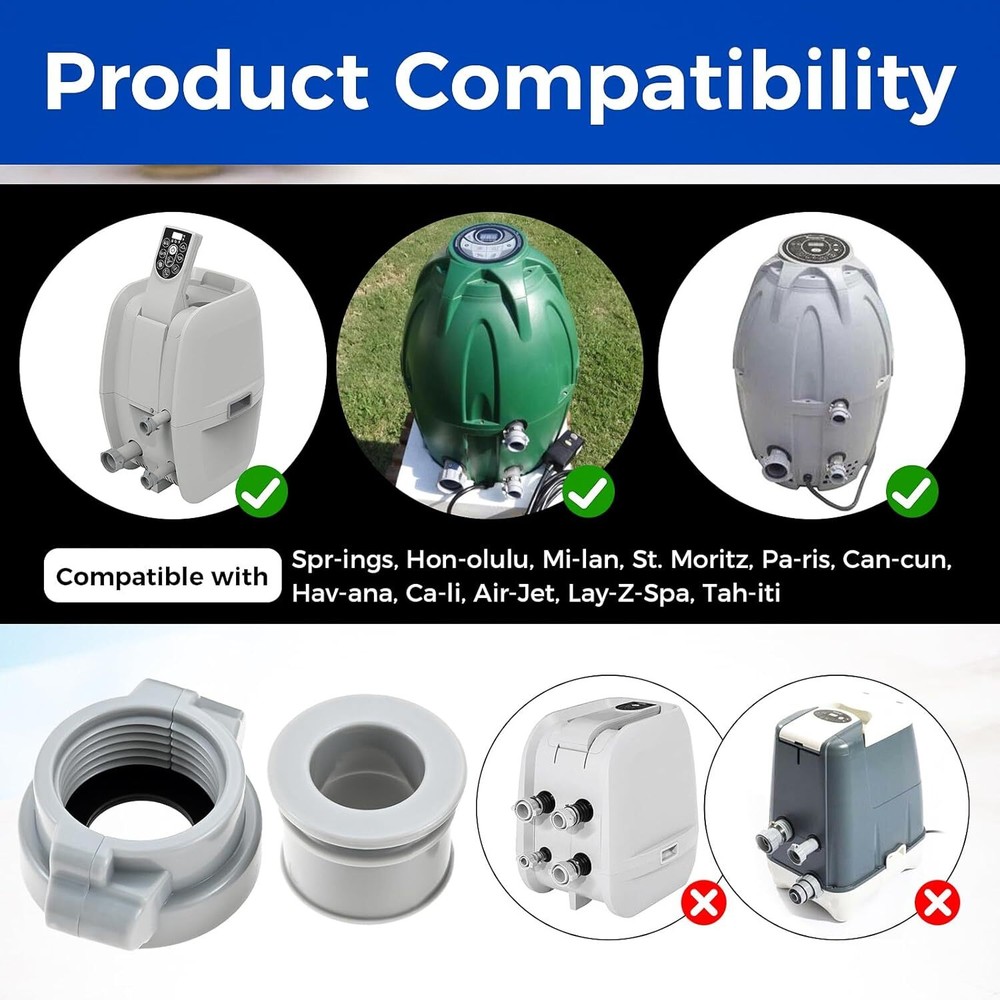 2PCS Replaceables Lay-Z-Spa B/C Water Pipe Grey Coupling Screw Nut Connector