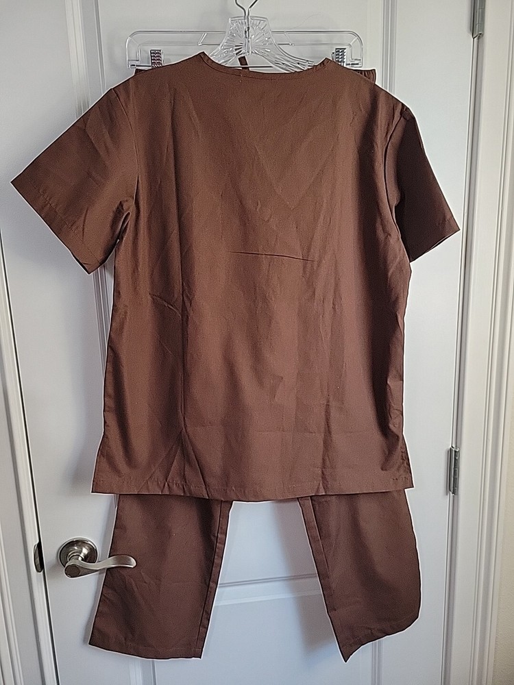 Dagacci Scrubs Top and Bottom Pants Set Brown Women's Small