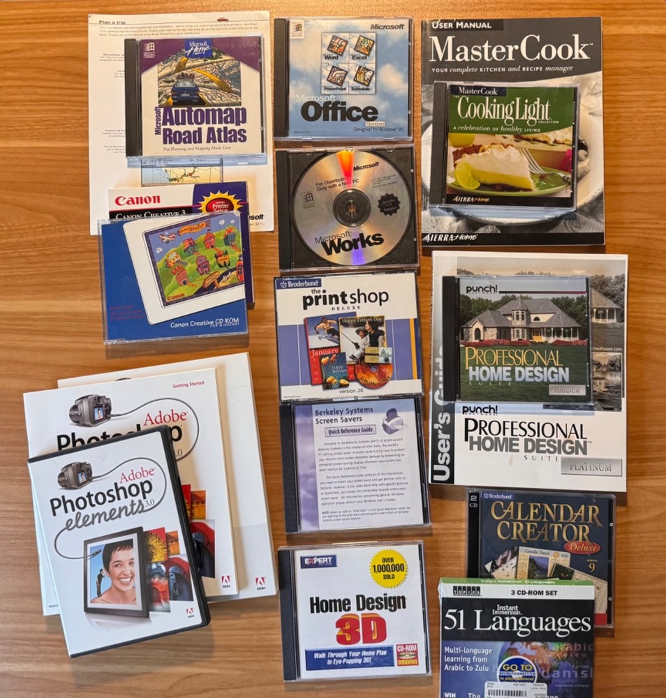 Lot of PC Software, Photoshop Elements, MS Office Windows 95, language, design