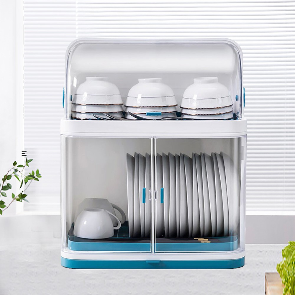 Organizer Storage Cup Holder Kitchen 2-Tier Dish Drying Rack With Lid Cover Set