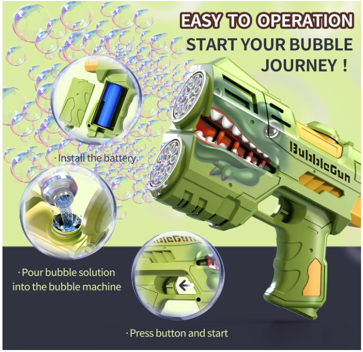 2 Pack Bubble Guns for Kids, LED Light Up Rechargeable Bubbles Machine Blower