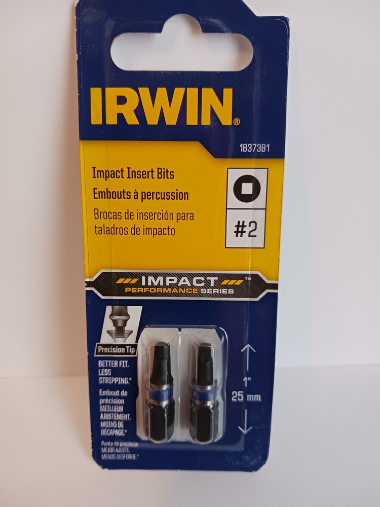 Irwin 1837381, 2 Count, 1", #2 Square Recess Torsion Bits, Impact Insert Bits