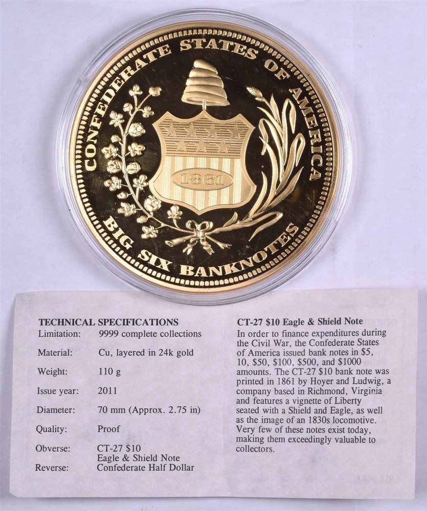 CSA Big Six Type Banknotes $10 Eagle & Shield, Montgomery Note 3 Coins, 2 w/COA