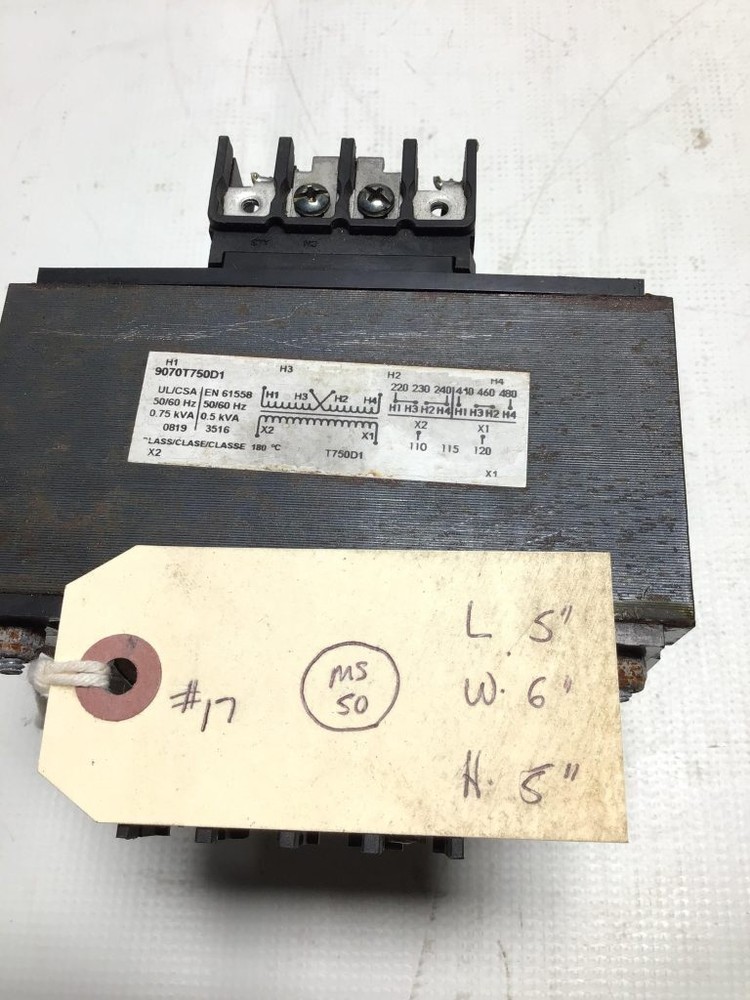Square D Industrial Control Transformer; 9070T750D1