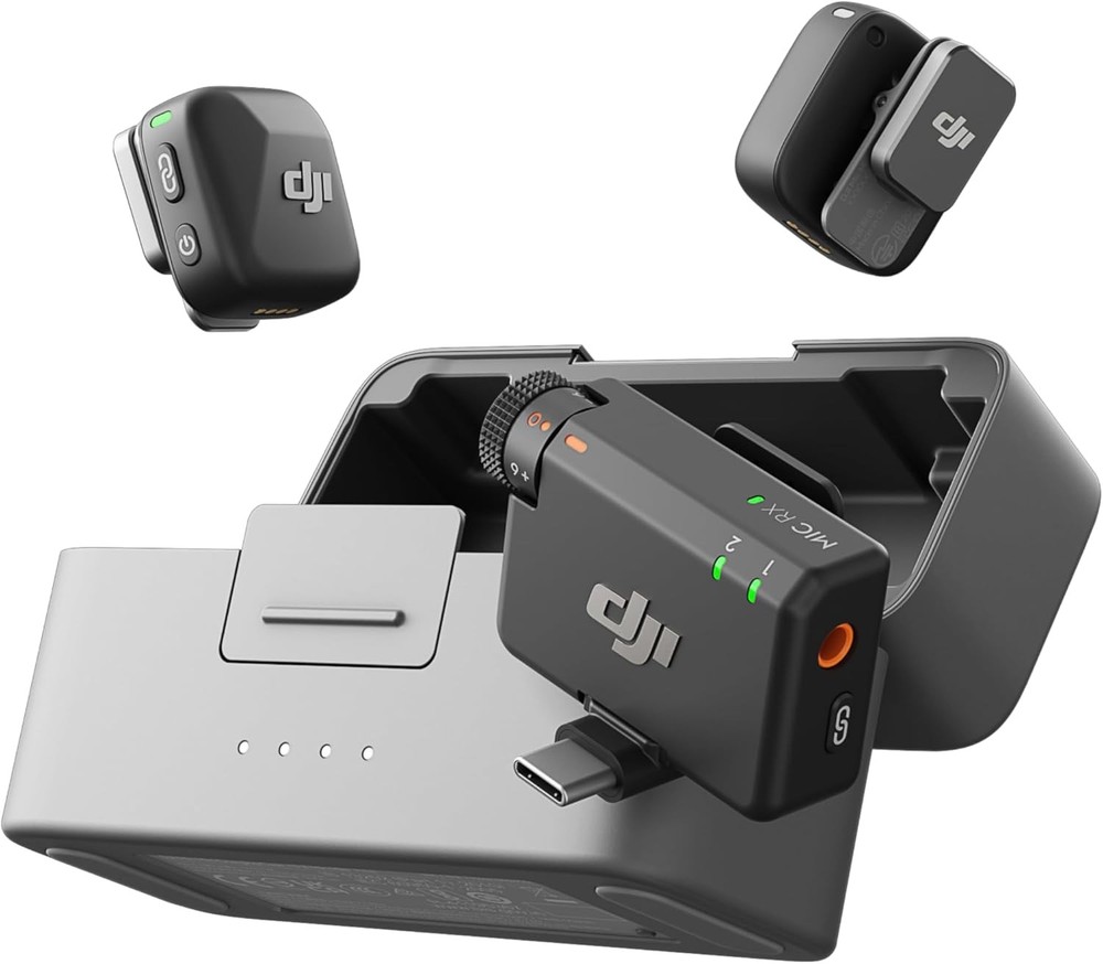 DJI Mic Mini (2 TX + 1 RX + Charging Case), Wireless Lavalier Microphone for iPh