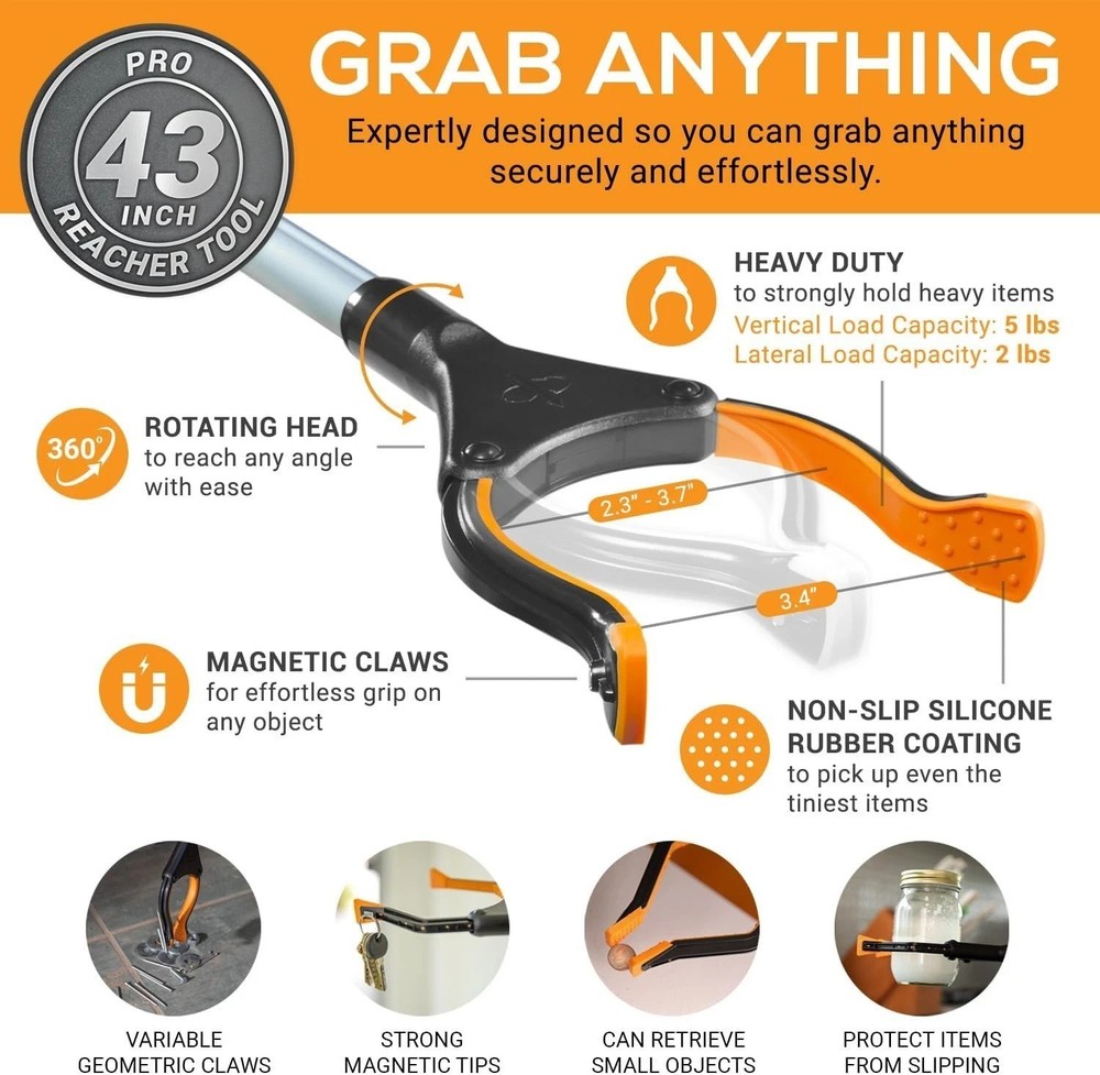 Versatile 43" Folding Grabber Reacher for Elderly - Easy Pickup Tool with Magnet