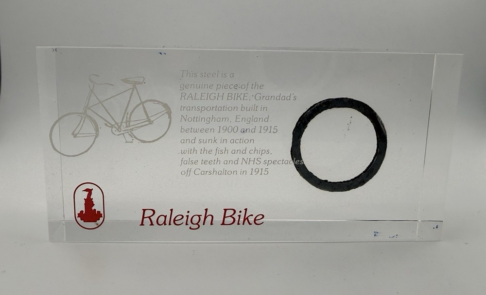 Raleigh Bicycle Lucite Paperweight with Frame Section