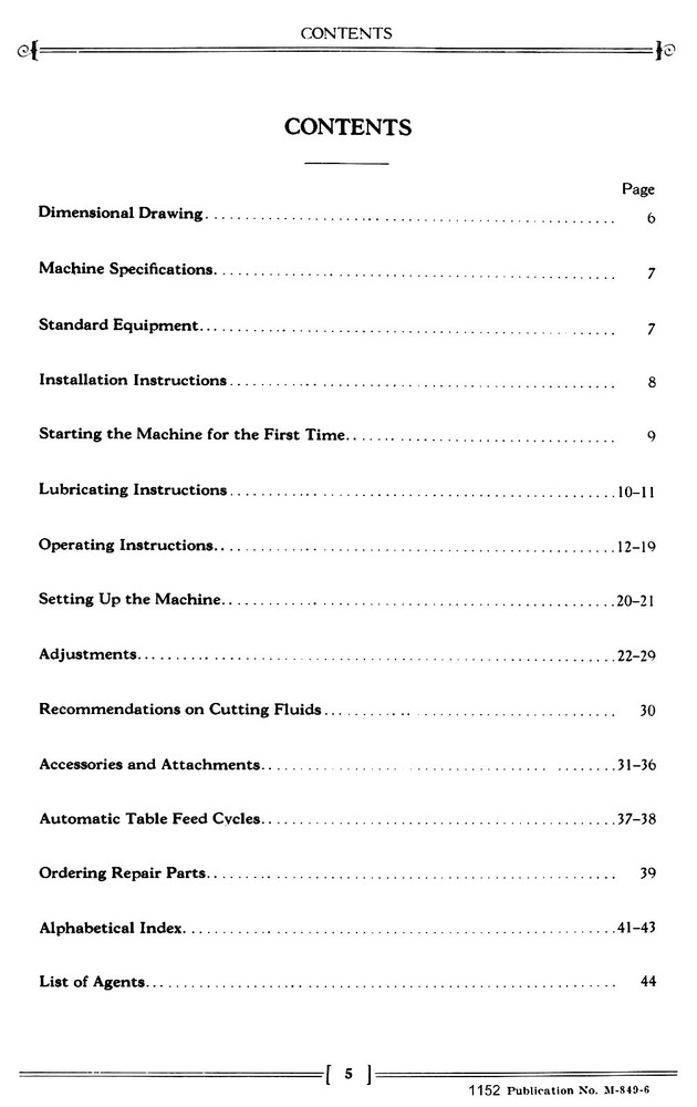 Cincinnati Nos 1-12 1-18 Plain Automatic Milling Machine EA Operator Manual 1152