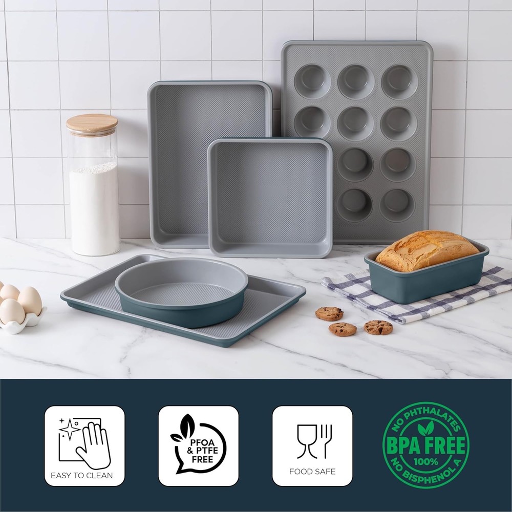Nonstick Stackable Bakeware Set Durable Easy Release Baking Set Navy 6 Pcs