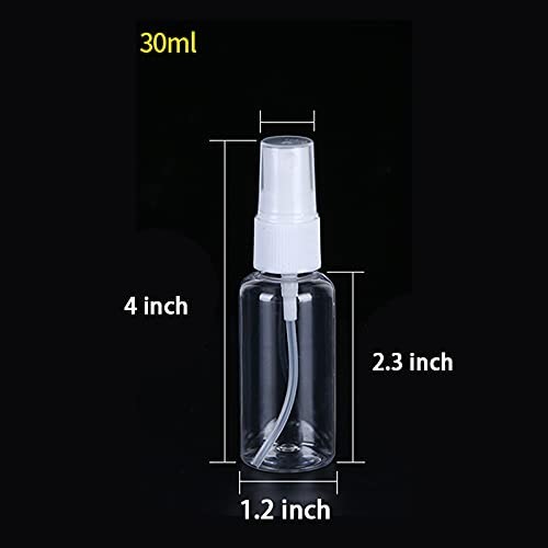 Refillable Mini 30ml Plastic Spray Bottles with Funnels & Labels - 30 Pack