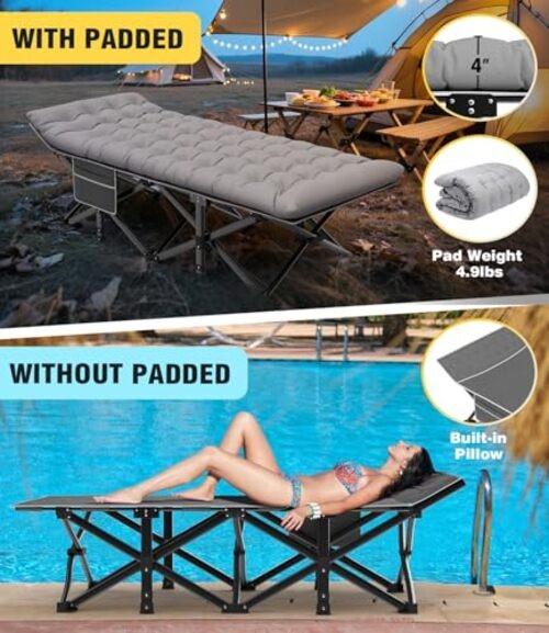Oversized XXL Camping Cot, Folding Cot for Adults, XX-Large Grey Cot/Grey Pad