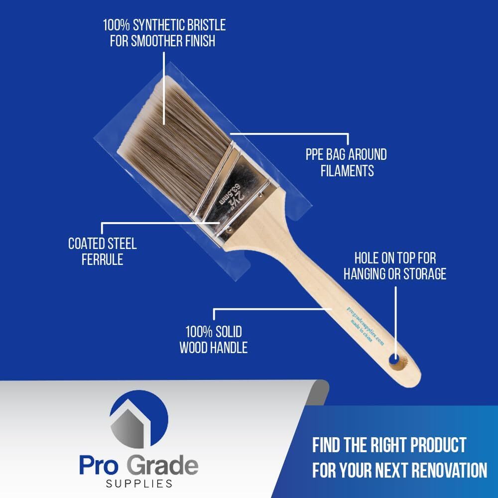 Pro Grade- Paint Brushes - 5 Piece Flat and Angle, 5pk Soft, Multicolor
