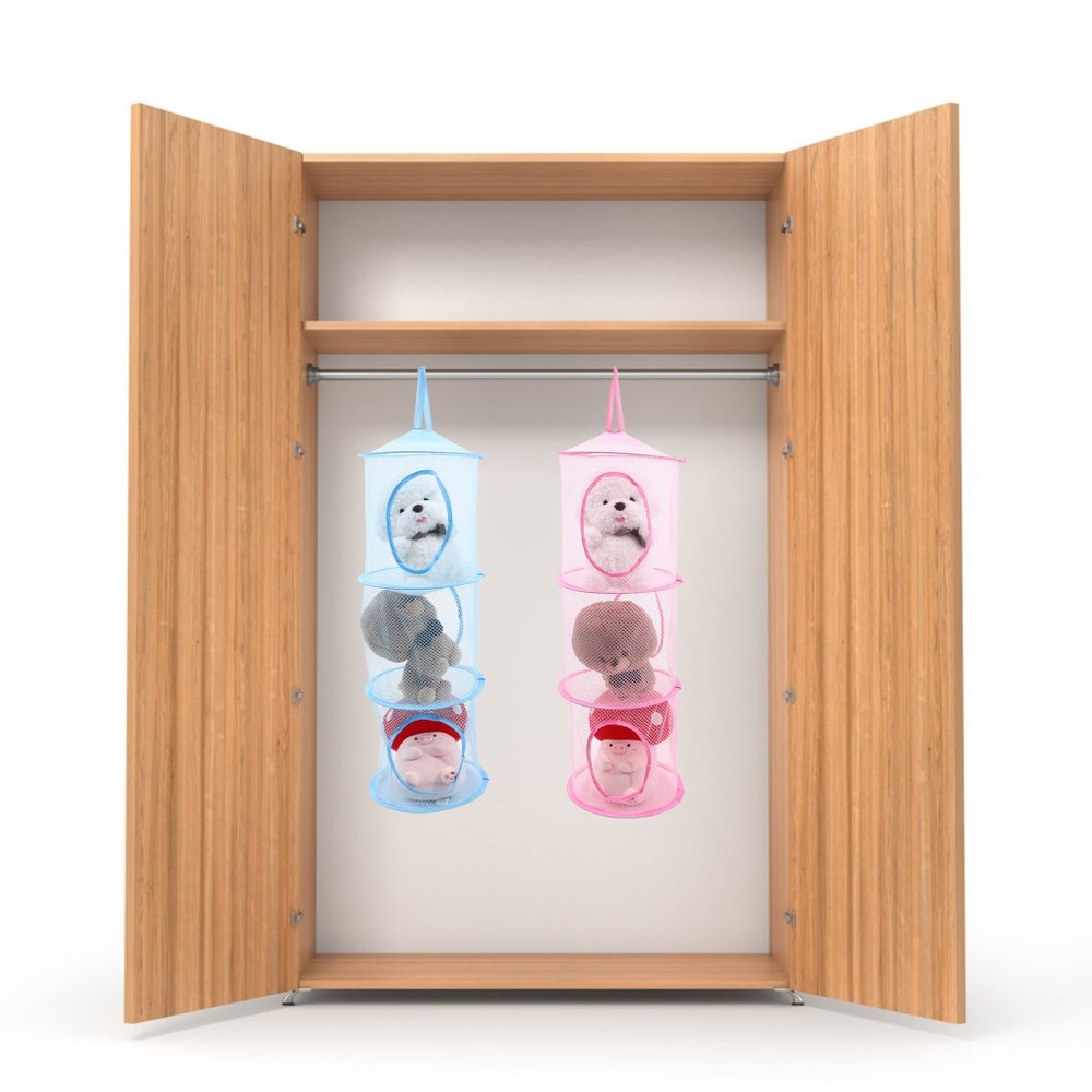 2 Pcs Hanging Mesh Storage Net Multi Layer Drying Basket For Socks Clothes