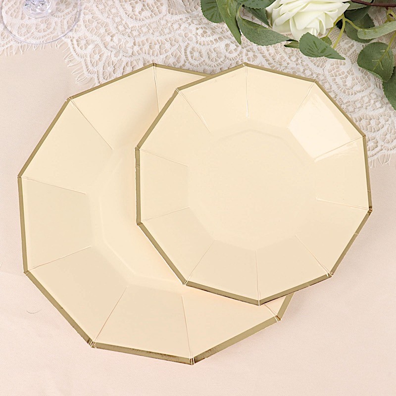 25 BEIGE 7" Decagon Salad Dinner Paper Plates Disposable Tableware