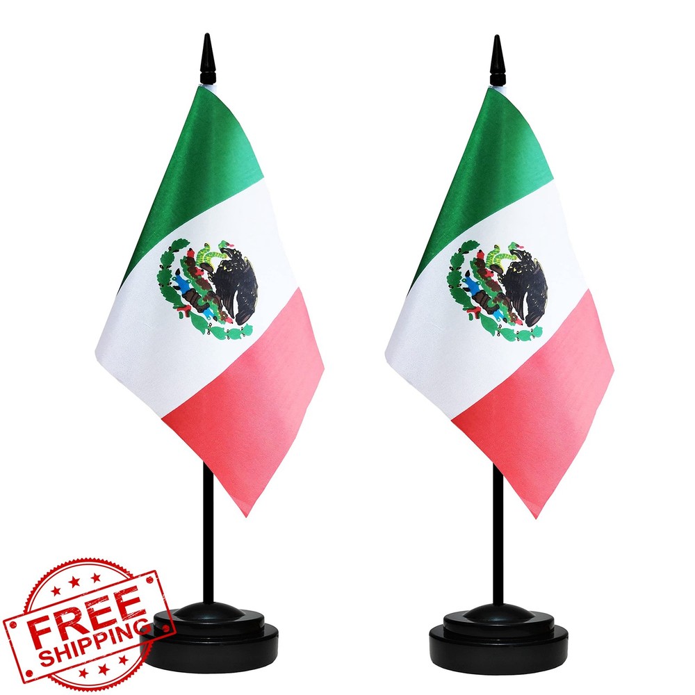 Mexico Desk Flag Set 2 Pack Mini Table Office Flag Black Pole Base