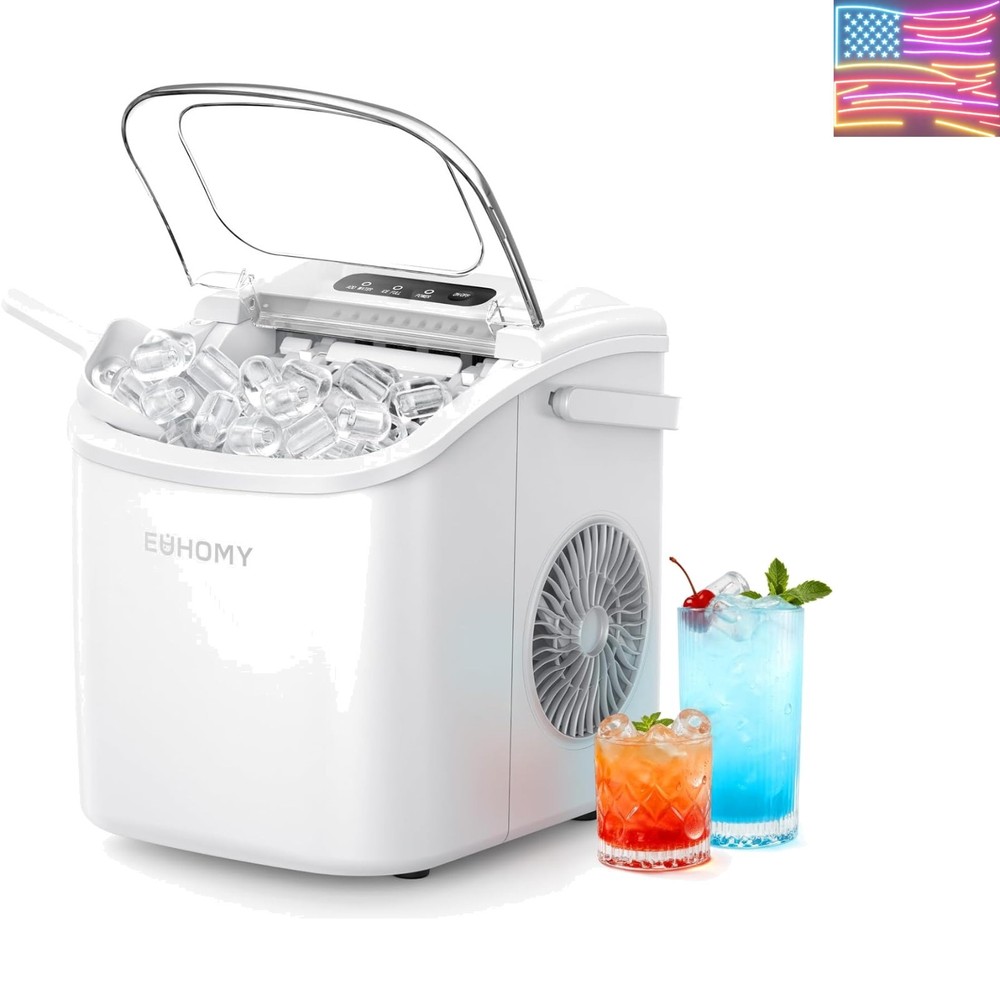 Countertop Ice Maker Machine with Handle, 26lbs Per Day, 9 Ice Cubes Ready in...