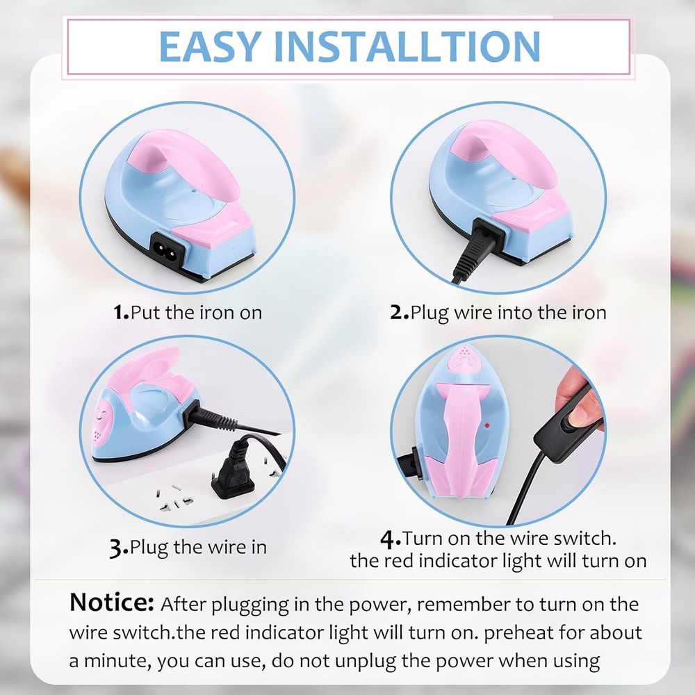 Compact Mini Heat Press Iron - Tiny Flatiron for Craft Projects in Pink/Blue