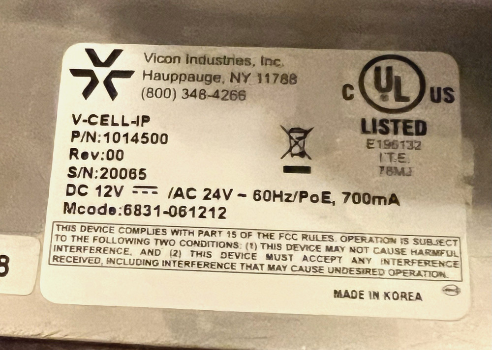 Vicon V-CELL-IP High Security Cell Camera AKA V15CCM-IR
