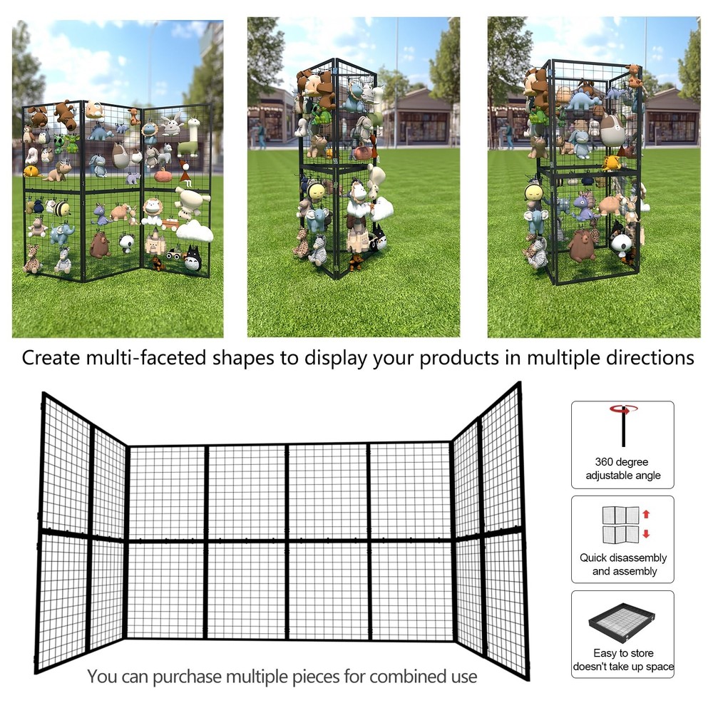 2 PCS Foldable Grid Wall Panel Heavy Duty Gridwall Display Rack Detachable