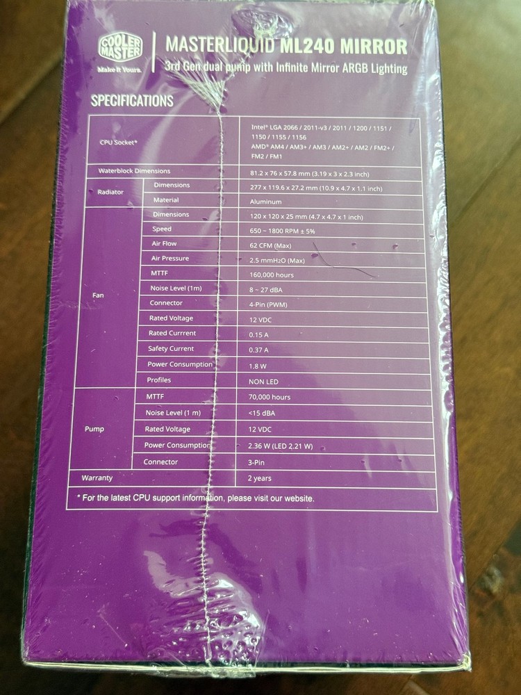 Cooler Master MasterLiquid ML240 Mirror New Sealed