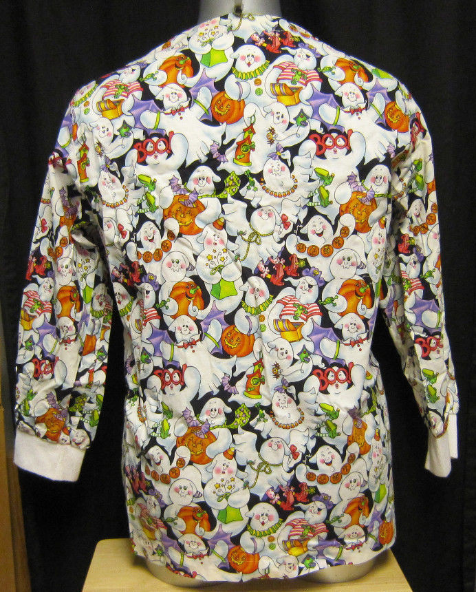 XL Hand Made Lab Coat Jacket with Ghosts and Jack O Lanterns