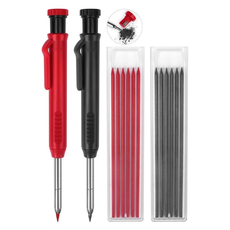 2 Pack Mechanical Carpenter Pencils with 12 Refills for Carpentry Construction