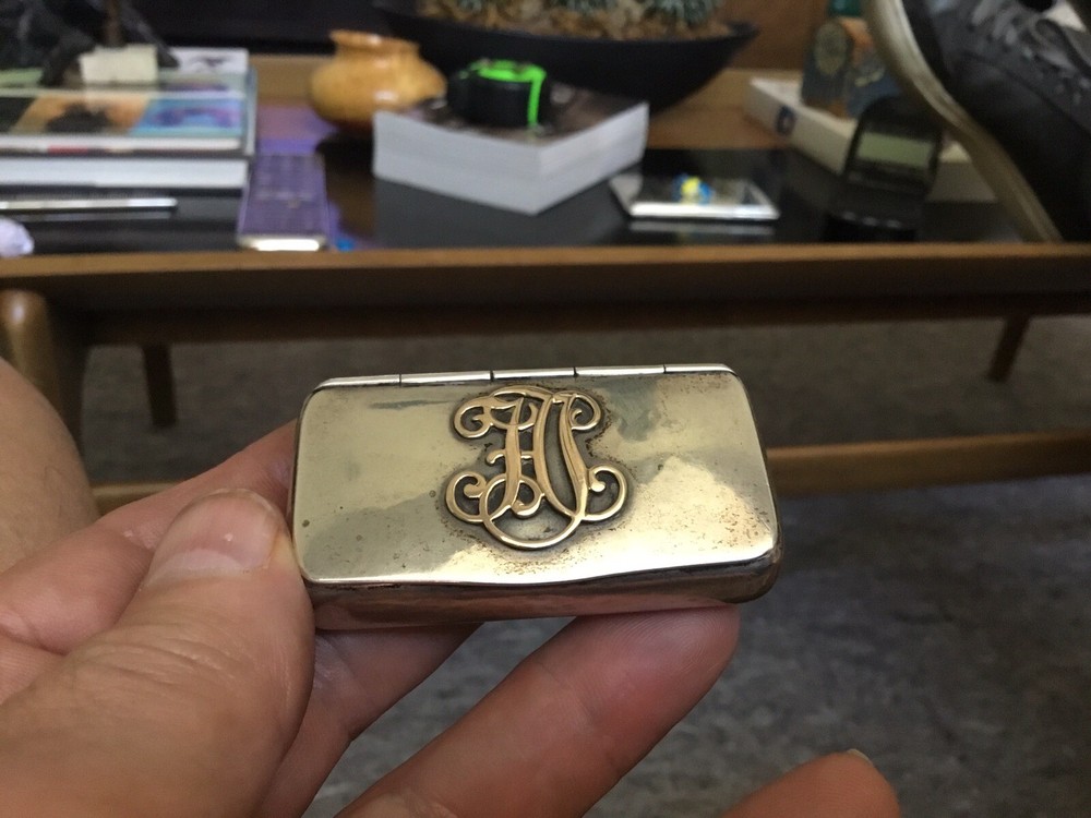 Antique Sterling Silver/Gold Snuff Box/ Pill Box