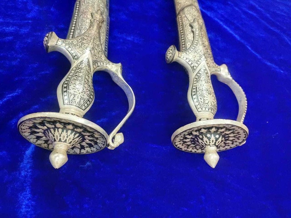 Handcrafted Indian Sword With Silver Koftgari Work Round Shape Handle
