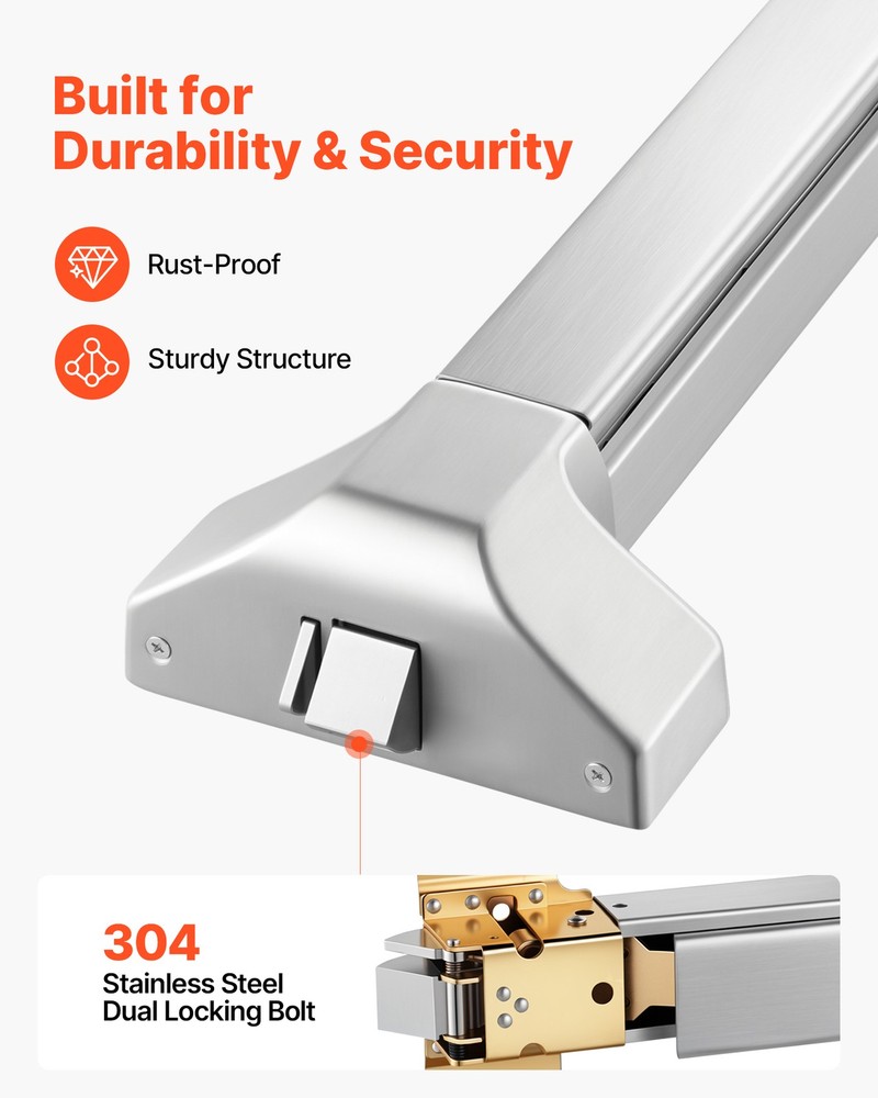 VEVOR Push Bar Panic Exit Device Panic Bar for Exit Doors 31" Dual Locking Bolt