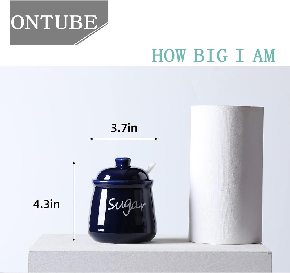 Ceramic Sugar Bowl with Lid and Spoon 12Oz (Navy)