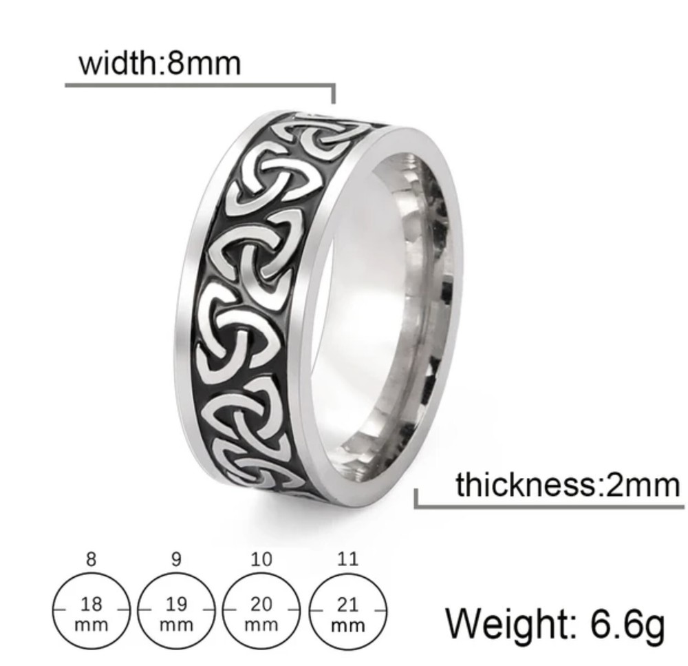 Stainless Steel Celtic  Trinity  Ring with black background