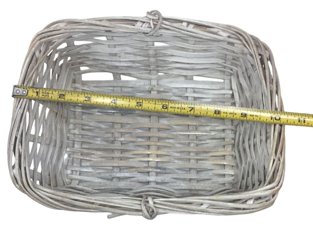 Rustic Distressed White Rectangular Basket - Approx. 10" long x 8" - woven wood