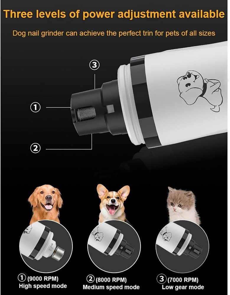 Upgraded Slient , Professional Pet Nail Grinder, Triple Speed Settings, 2000m...