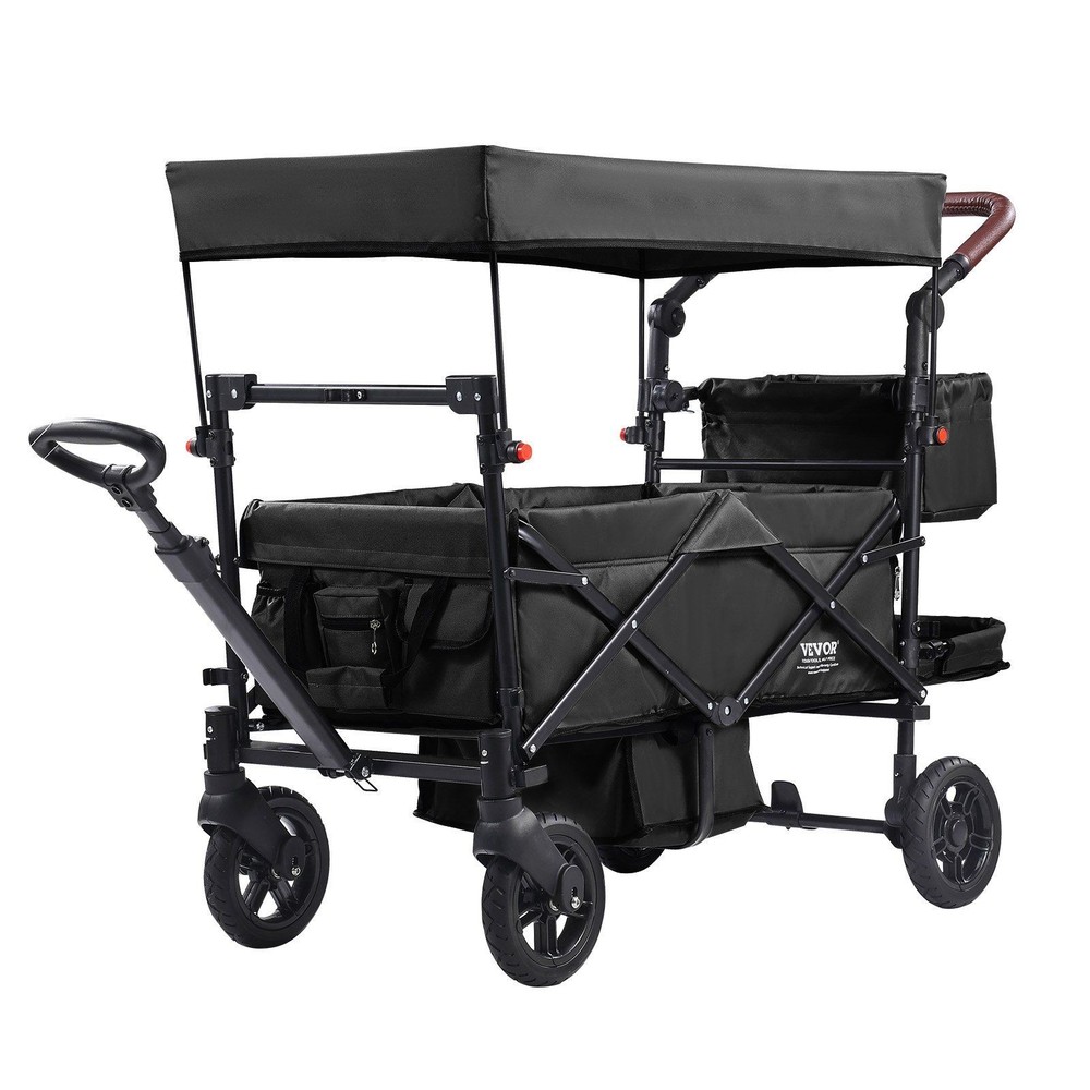 VEVOR Wagon Stroller for 2 Kids, Push Pull Quad Collapsible Stroller with Adjust