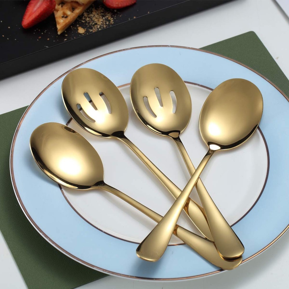 Gold Serving Spoons 4 Pieces, Kyraton Titanium Plating Serving Spoon, Include...