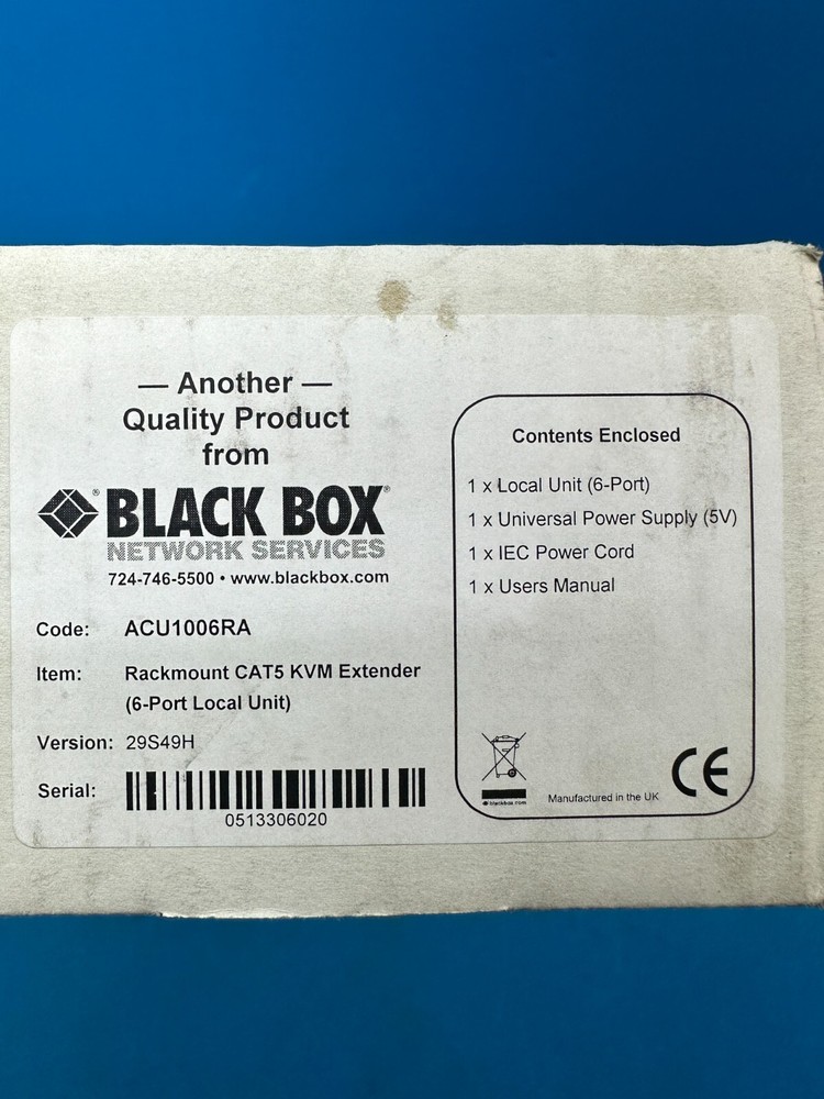 Black Box ACU1006RA ServSwitch 6-Port Rackmount CAT5 KVM Extender Hub
