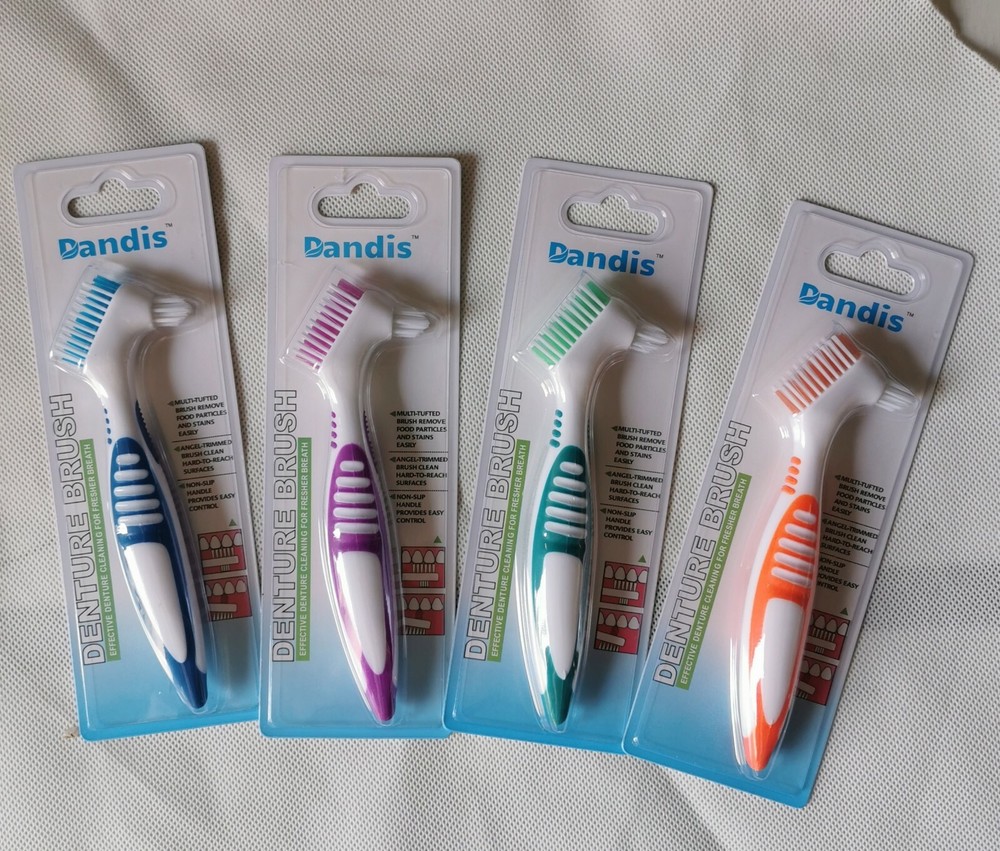 4Pcs Denture Cleaning Brush Multi-Layered Bristles False Teeth Ergonomic Rubber