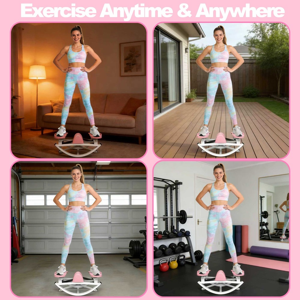 Lateral Stepper for Exercise-Rocking Stepper Machine with Resistance Bands Pink