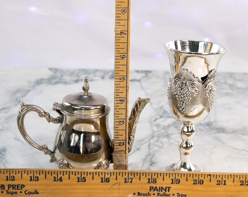 Silverplate Teapot and Grape Goblet Set Elegant Barware