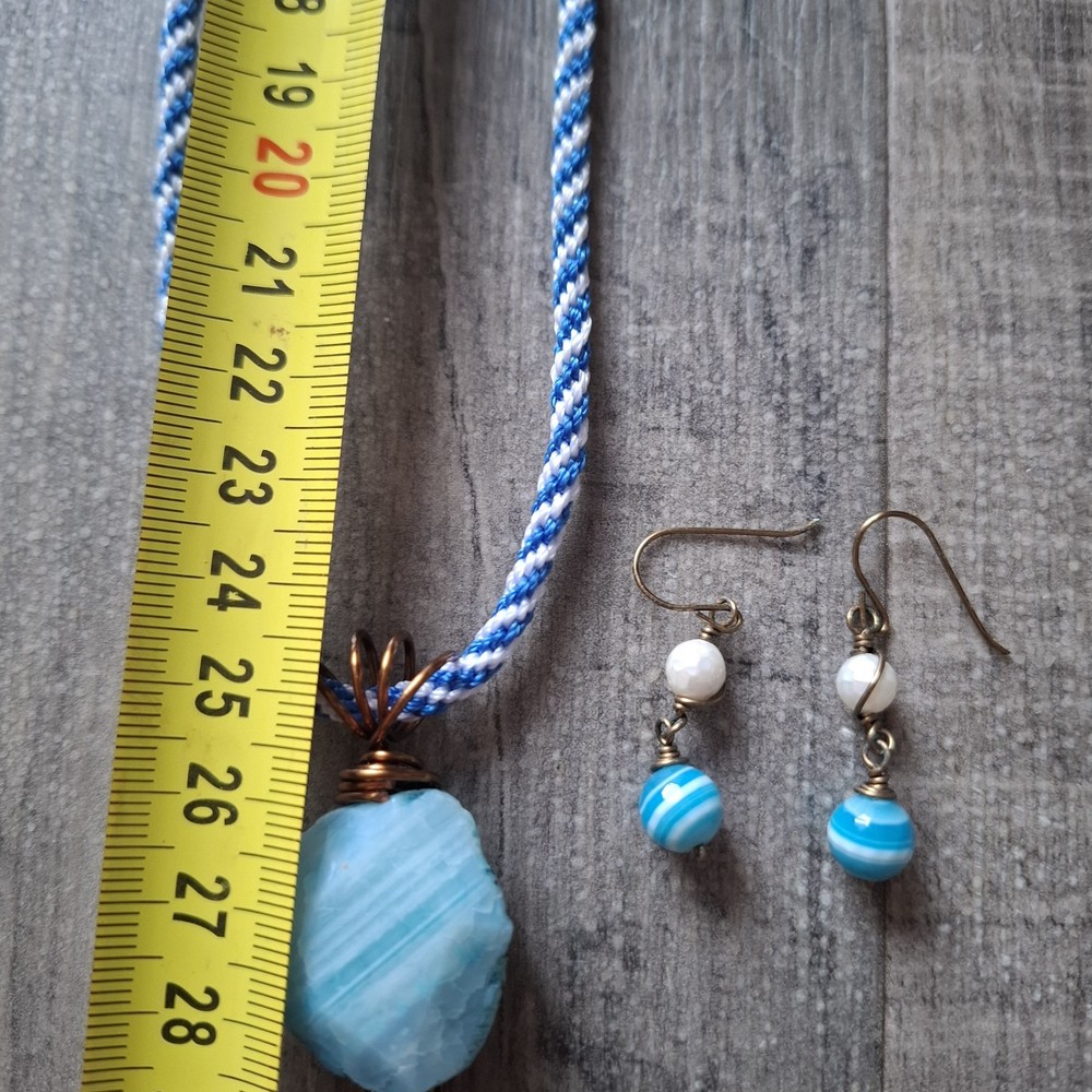 Statement Wire Wrapped Boho Blue Stone Style Necklace And Earrings Set Boho