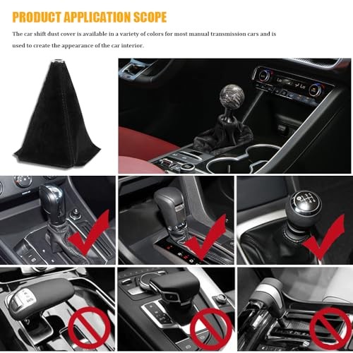 Car Shift Knob Dust Cover, Car Shift Boot, Leather Gear Shift Black/Suede