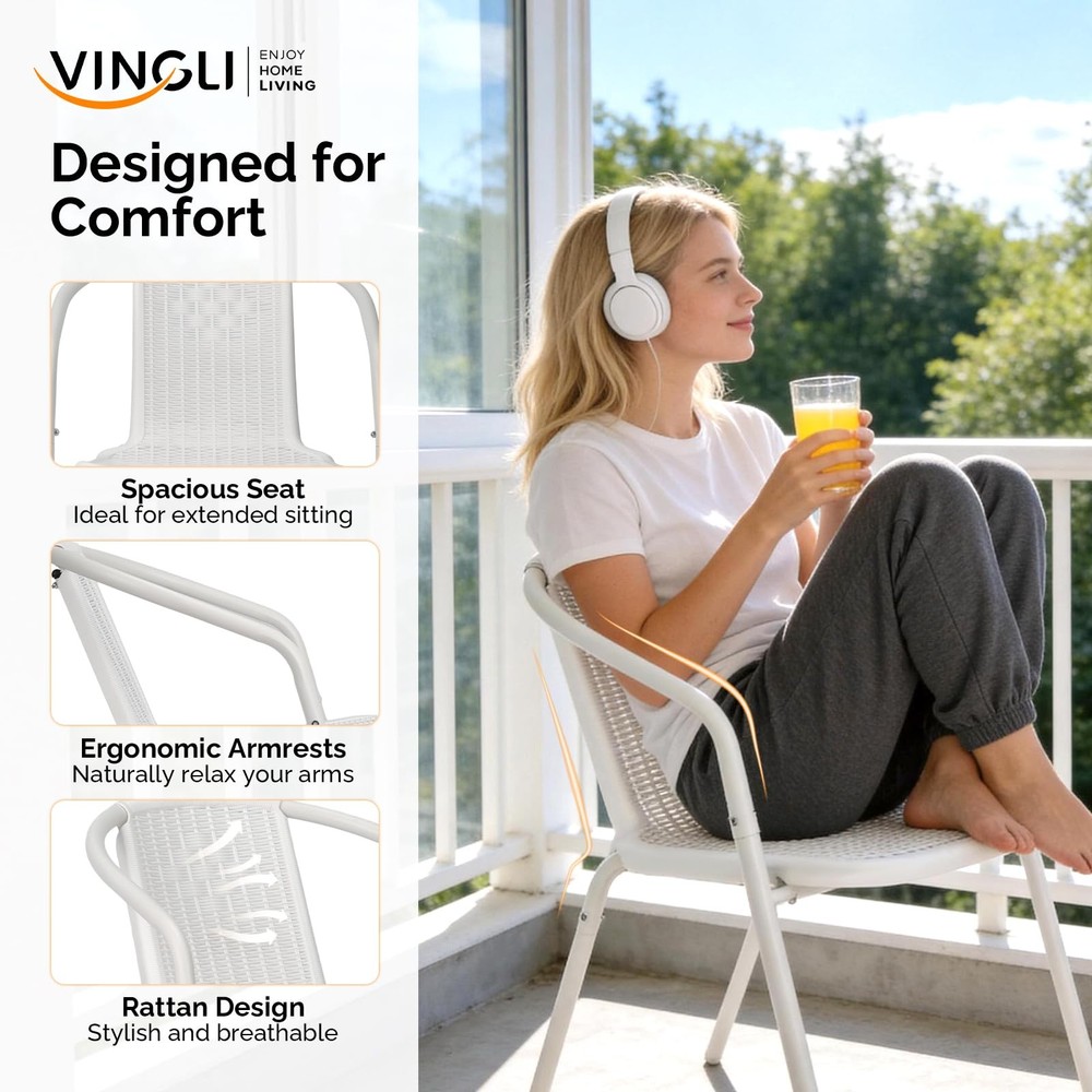 PE Rattan Outdoor Dining Chairs Set of 4 Stackable White