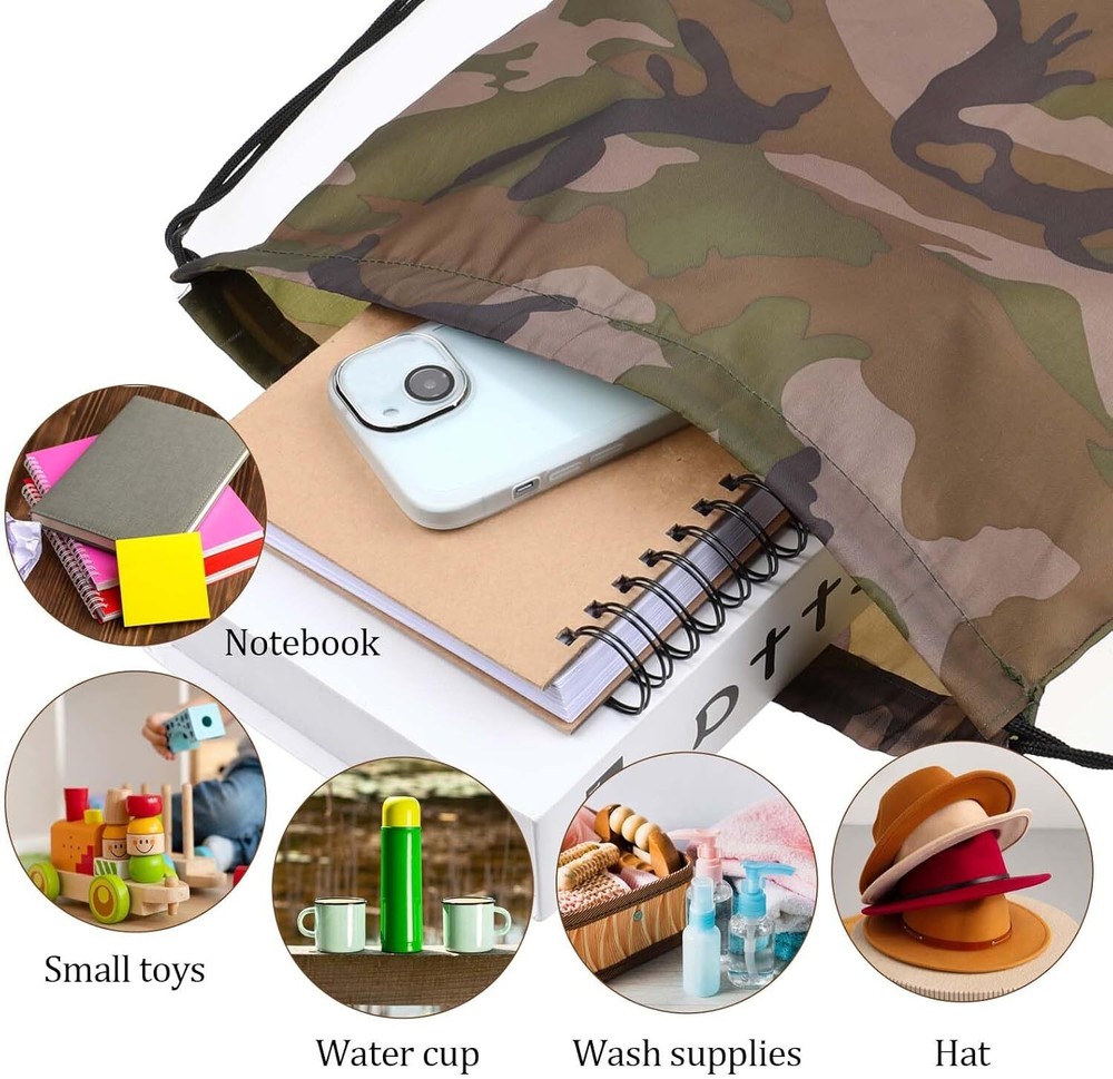 Camo Bag Drawstring Backpack 2PCS Draw String 13.8 × 16.5 Inch...