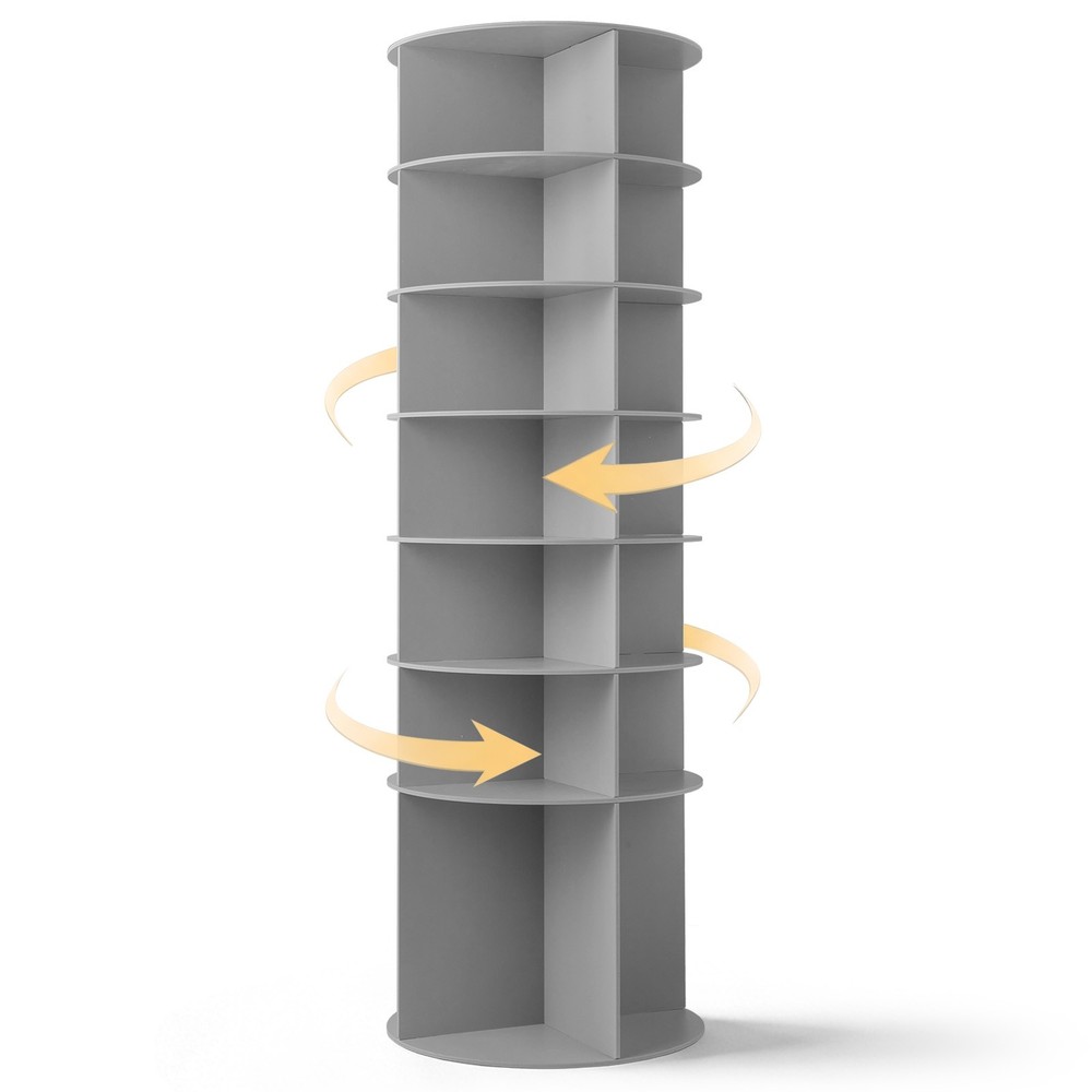 7-Tier 360° Rotating Shoe Rack Tall Grey Spinning Tower Space-Saving Organizer