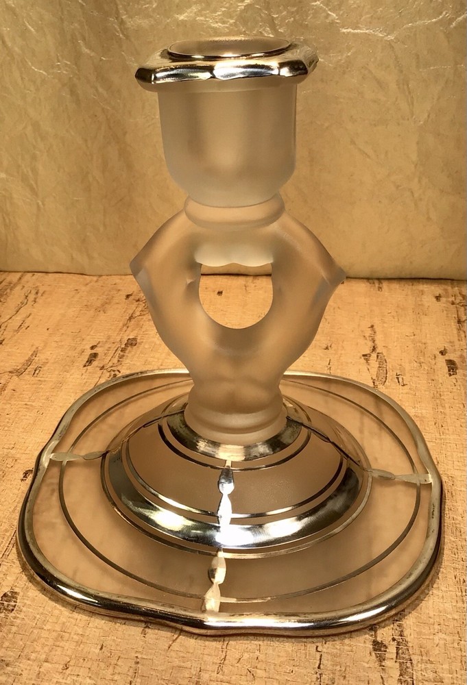 VINTAGE GLASS STERLING SILVER OVERLAY CANDLESTICK HOLDER