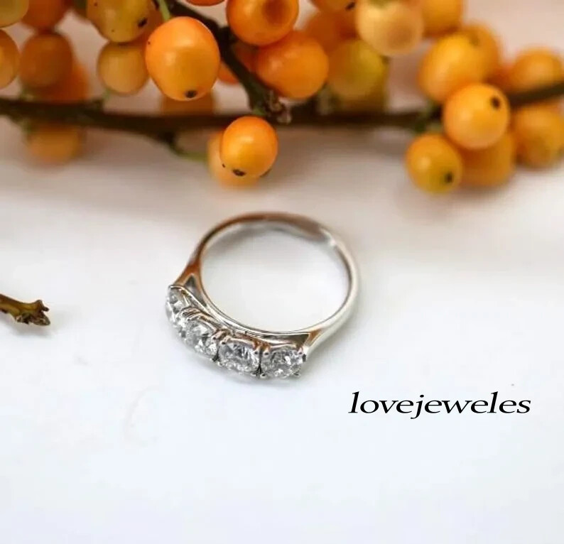 1.50CT Round Cut Diamond Lab-Created 4-Stone Wedding Band Ring Ring 925 Silver